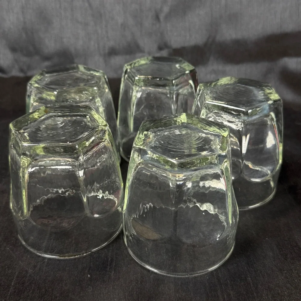 Vintage Libbey Chivalry Tumblers Set of 5 Clear Textured Hexagonal Glasses